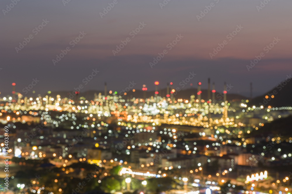 Blurry image and soft bokeh of Energy Refinery plant at Sri racha Thailand