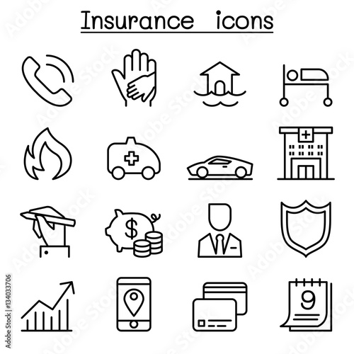 Insurance icon set in thin line style