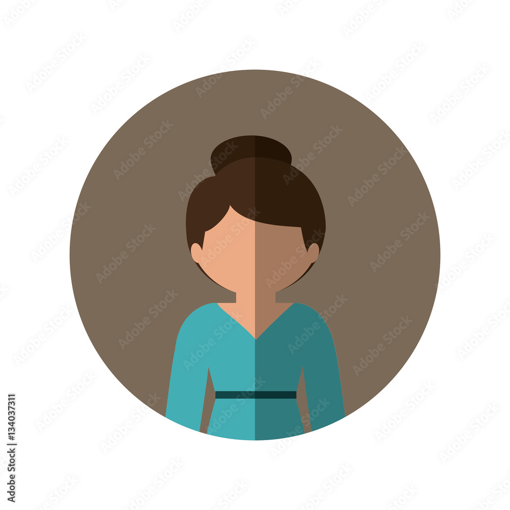 circle with half body woman in dress with collected hair and middle shadow vector illustration circle with half body woman in dress with collected hair and middle shadow vector illustration