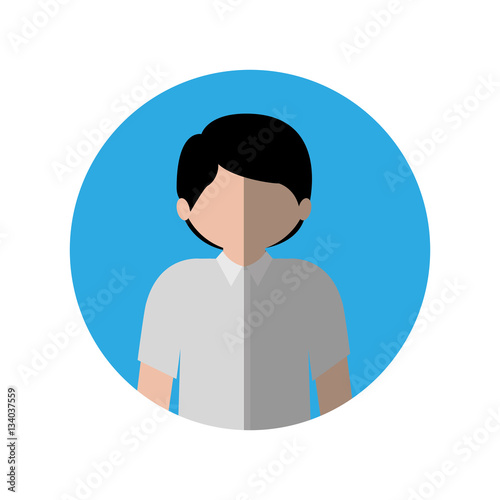circle with half body man with shirt and middle shadow vector illustration