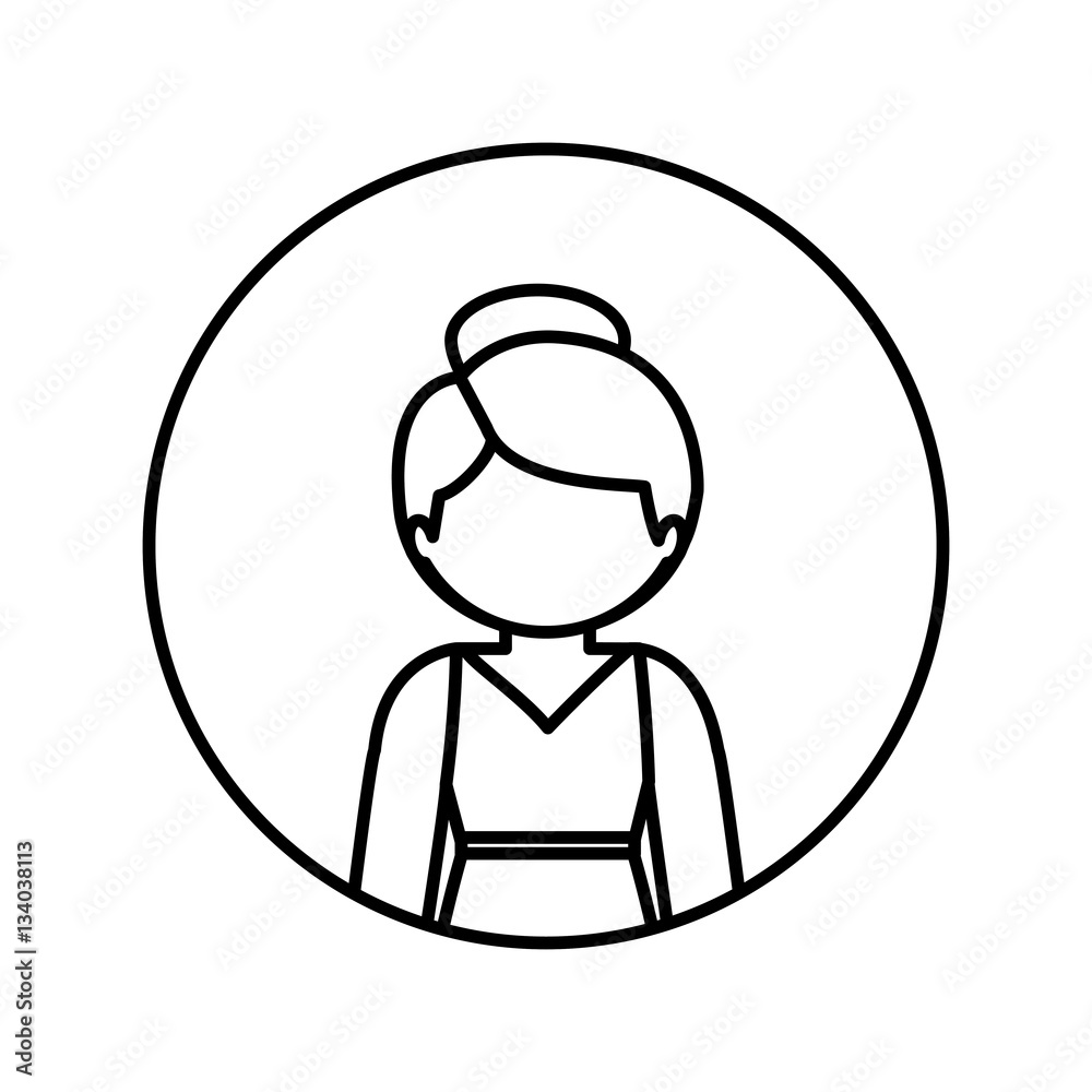 monochrome contour in circle with half body woman in dress with collected hair vector illustration monochrome contour in circle with half body woman in dress with collected hair vector illustration