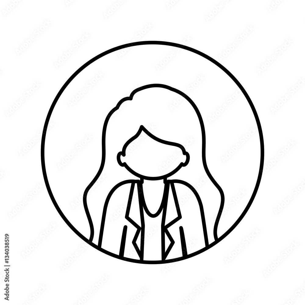 monochrome contour in circle with half body afro woman with jacket and long hair vector illustration