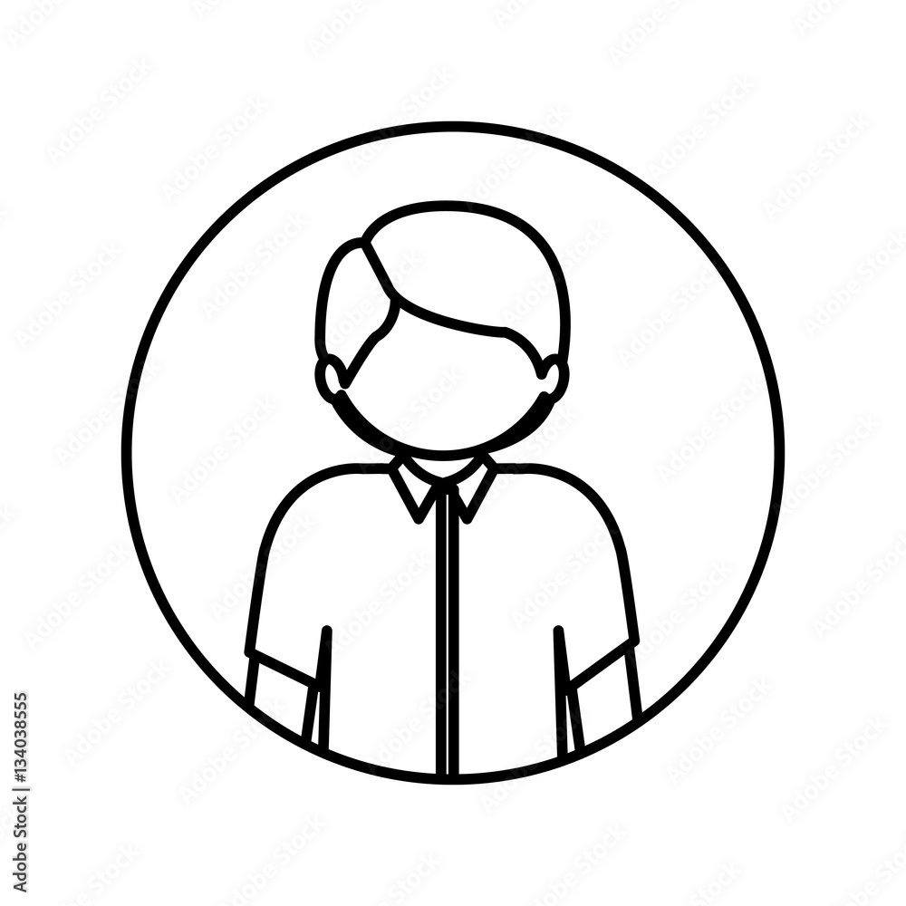 monochrome contour in circle with half body man with shirt vector illustration monochrome contour in circle with half body man with shirt vector illustration