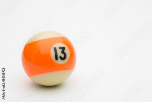 Number thirteen pool ball on a white background