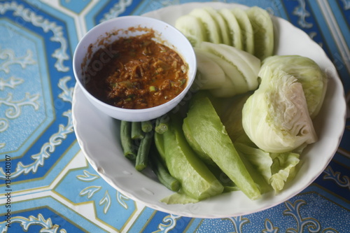 Hill tribe chili paste with soft-boiled vegetables