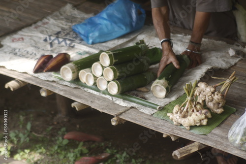 Local vegetable sale with bamboo tree