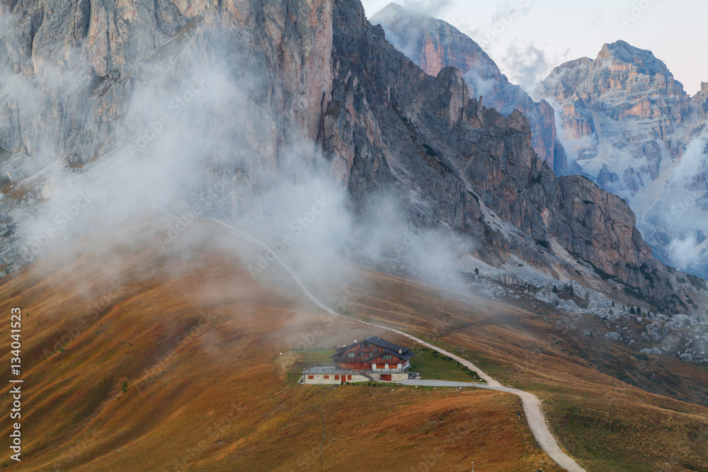 Dolomites mountains the Passo di Giau, Monte Gusela at behind  N