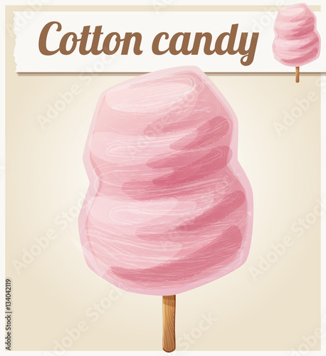 Cotton candy (Fairy floss) on stick. Cartoon vector icon