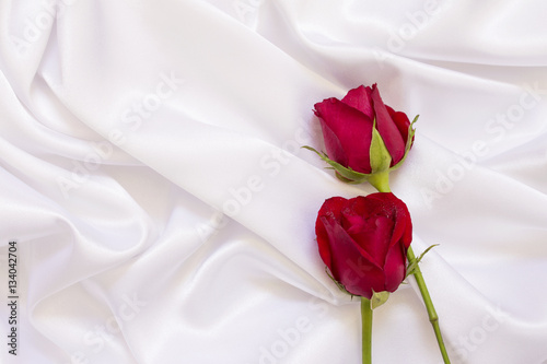 Fototapeta Naklejka Na Ścianę i Meble -  red rose on white cloth