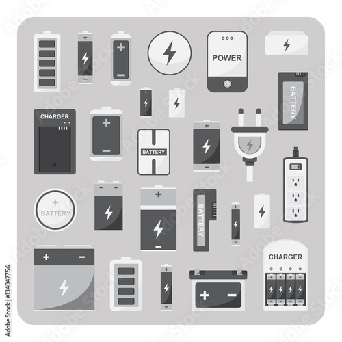 Vector of flat icons, Different battery set on isolated background