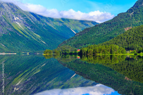 Mountain and lake Lovatnet, Norway