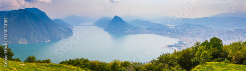 Panoramic view of Lugano Lake in Switzerland