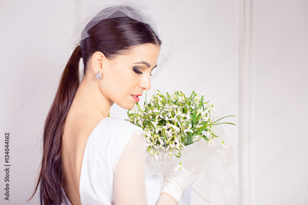 Bride. Closeup portrait young sexy woman retro Bride. Closeup portrait young sexy woman retro