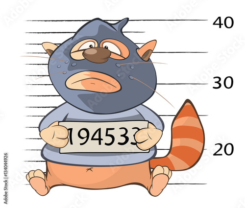  Illustration of a Cute Cat Gangster.Criminal mug shot. Cartoon Character