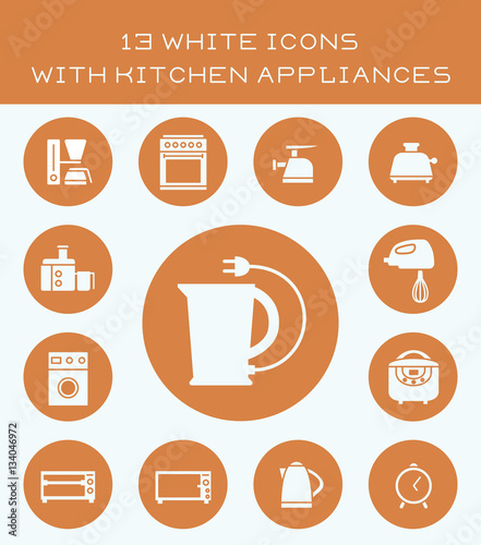 Set of icons with various kitchen appliances.