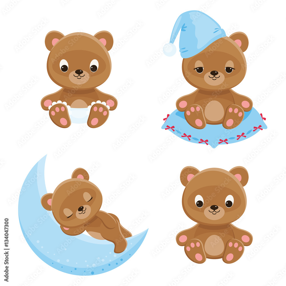 Baby bears different characters. Four isolated vector icons Baby bears different characters. Four isolated vector icons