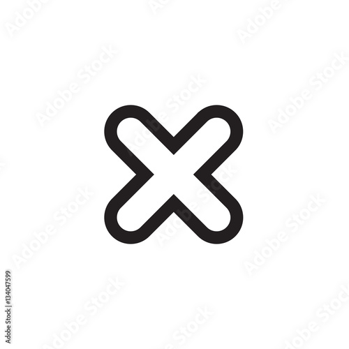 Cross sign element. Black X icon isolated on white background. Simple mark graphic design. Button for vote, decision, web. Symbol of error, check, wrong and stop, failed. Vector illustration
