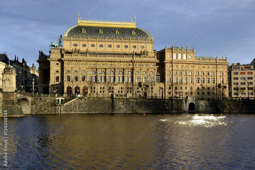 Naklejka premium Architecture from National theatre in Prague with cloudy sky