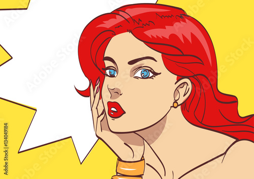 Very beautiful colorful cartoon woman in pop art style. Many layers vector for your convenience eps 10.