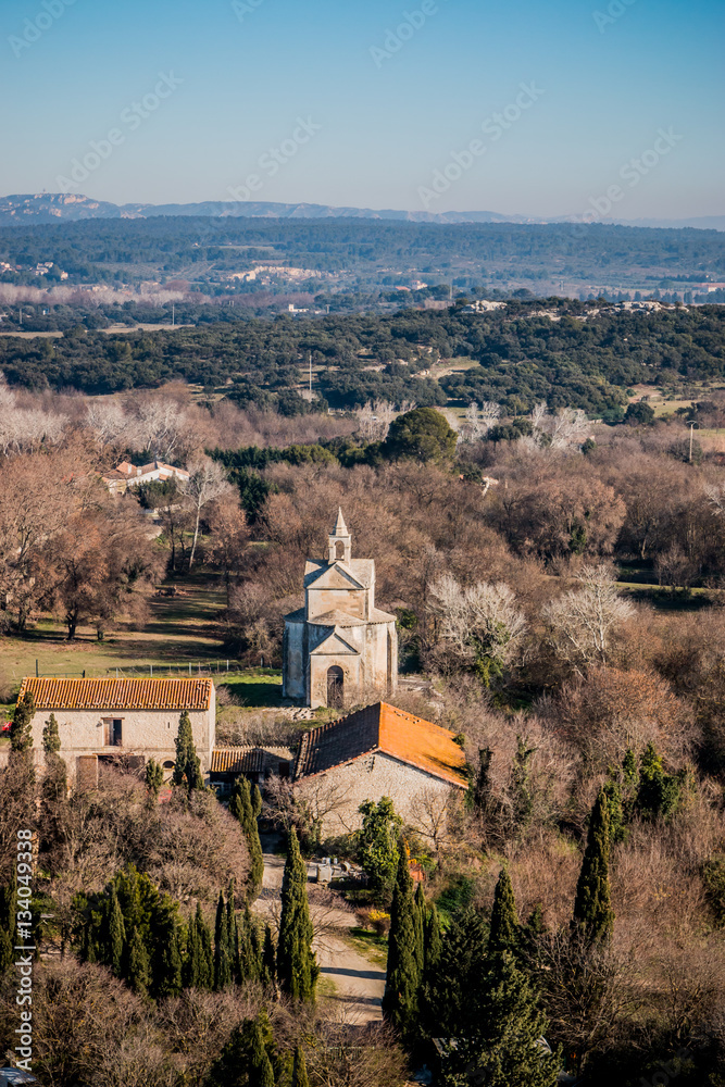 Panorama du sommet du donjon de l'Abbé dans l'Abbaye de Montmajour près d'Arles