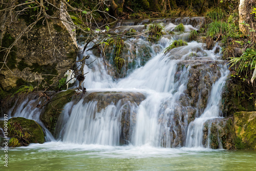 View of the Polylimnio waterfalls in Peloponnese  Greece