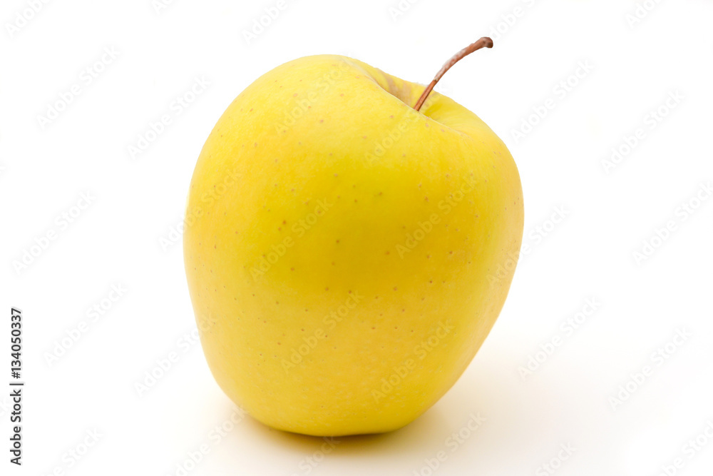Yellow Apples With Stalk On White Background Yellow Apples With Stalk On White Background