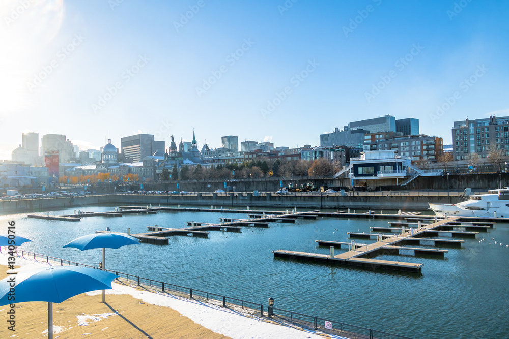 Obraz premium Old Port and city skyline - Montreal, Quebec, Canada