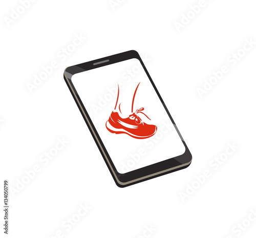 Vector image of a smartphone with a running shoe on the screen