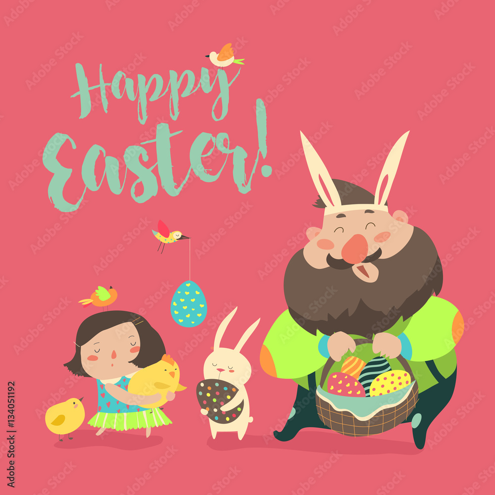 Happy father with daughter celebrating Easter Happy father with daughter celebrating Easter