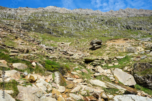 Track in Snowdonia National Park, North Wales, United Kingdom; view of the mountains photo