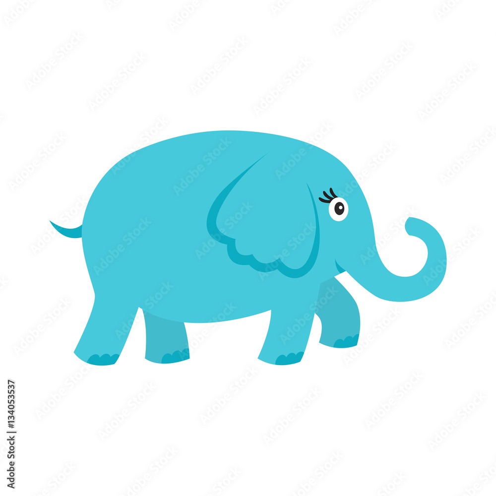 Cute cartoon blue  elephant  isolated on white  background.