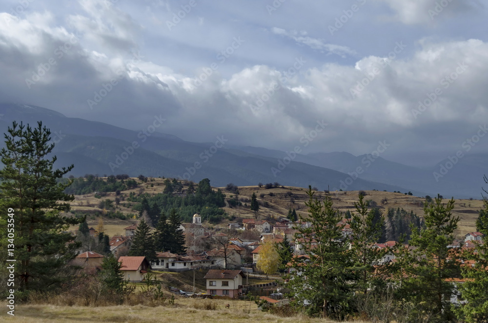 Residential district of bulgarian houses in the beautiful village, Rila mountain, Bulgaria 