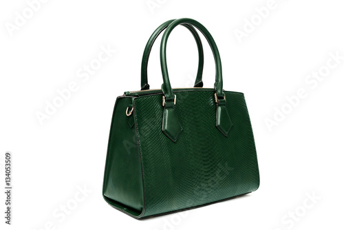 Fotografie Green woman female purse handbag isolated on white background