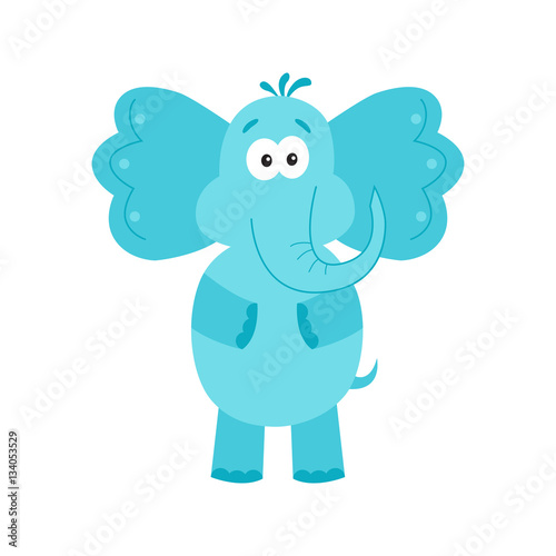 Funny blue elephant  isolated on white  background.