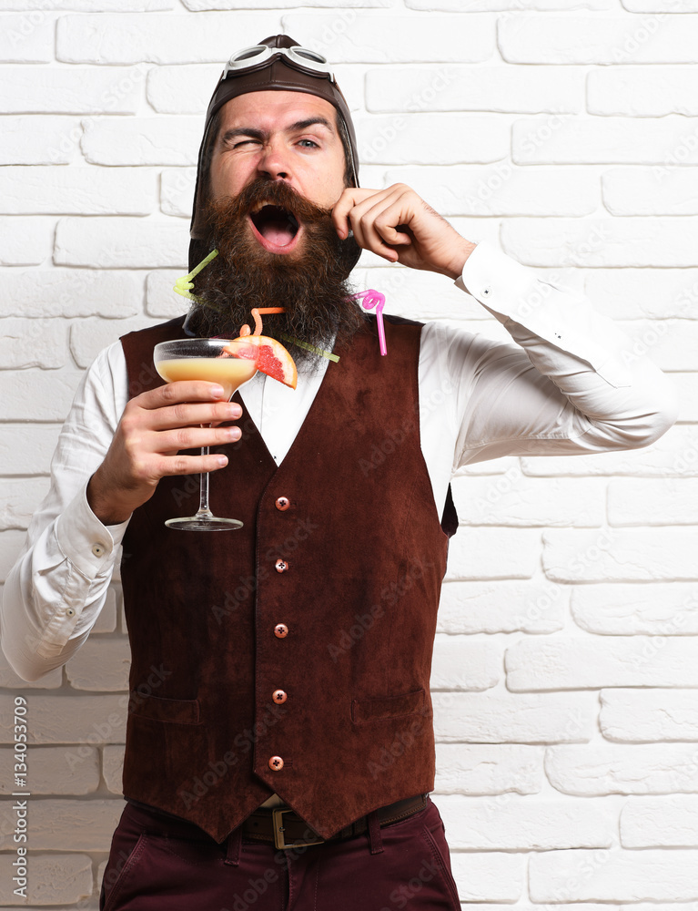 Fototapeta premium funny handsome bearded pilot