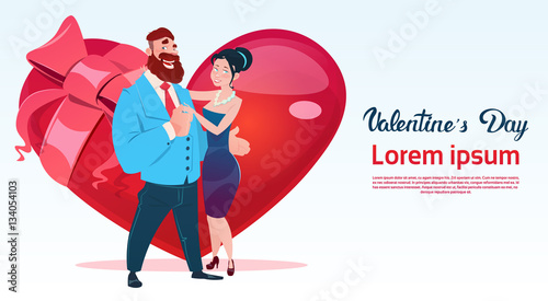 Valentine Day Gift Card Holiday Lovers Couple Love Heart Shape Flat Vector Illustration