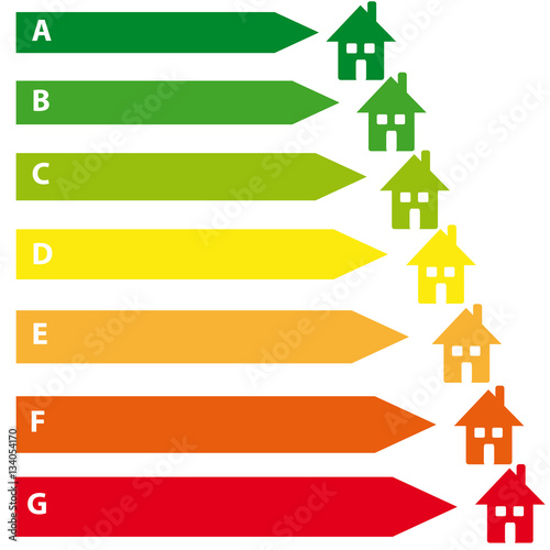 Energy labels with home on white background