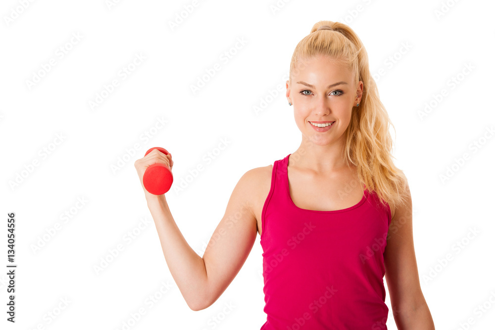 Fitnes - Blonde young woman working out with dumbbells isolated Fitnes - Blonde young woman working out with dumbbells isolated