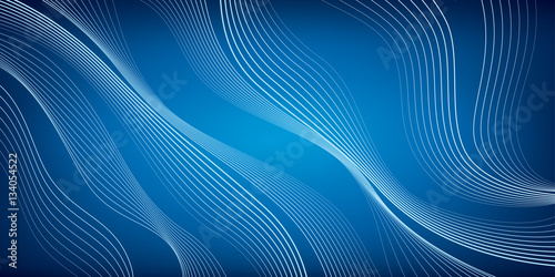 Fototapeta Naklejka Na Ścianę i Meble -  Waves of white lines, blue mesh background, abstract wallpaper, vector design 