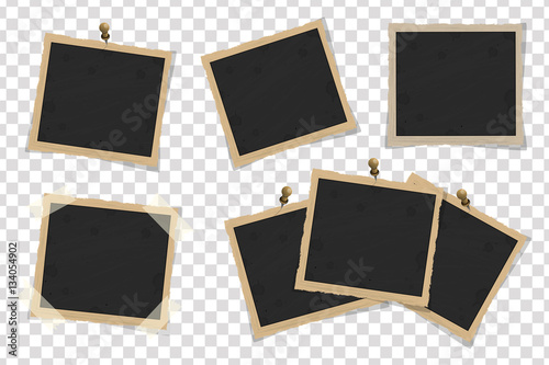Set of square old vintage frames template with shadows isolated on transparent background. Vector illustration