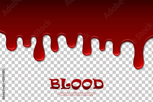 Dripping blood isolated pattern. Flowing red liquid, dripping wet, decor border. Vector illustration
