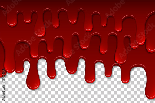 Dripping blood isolated pattern. Flowing red liquid, dripping wet, decor border. Vector illustration