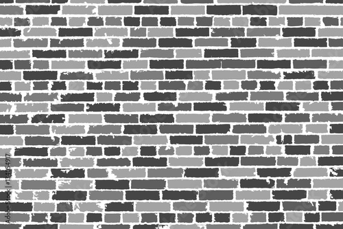 Detailed hand drown texture of black and white old brick wall. Vector illustration