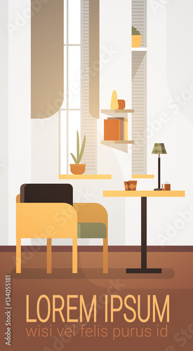 Modern Cafe Interior Empty No People Restaurant Flat Vector Illustration