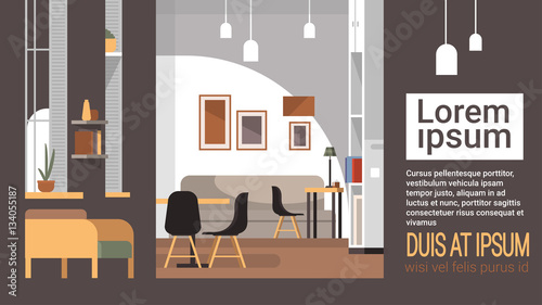Modern Cafe Interior Empty No People Restaurant Flat Vector Illustration