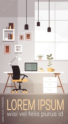 Modern Workplace Cabinet Room Interior Empty No People House Flat Vector Illustration