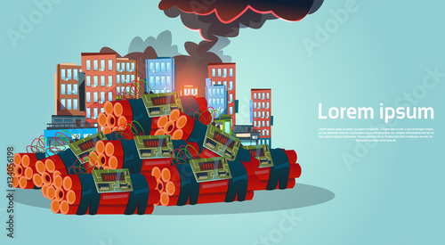 Terrorism Attack City Bombing Criminal Terrorist Danger Flat Vector Illustration