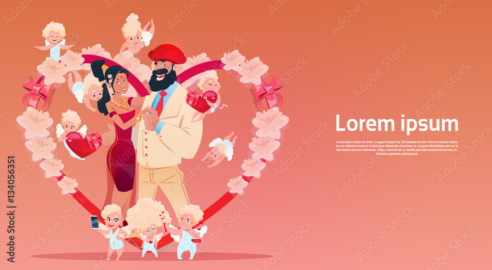 Valentine Day Gift Card Holiday Lovers Couple Love Cupid Heart Shape Flat Vector Illustration Valentine Day Gift Card Holiday Lovers Couple Love Cupid Heart Shape Flat Vector Illustration