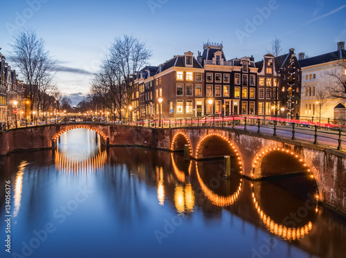 Amsterdam canals and bridges in the evening
