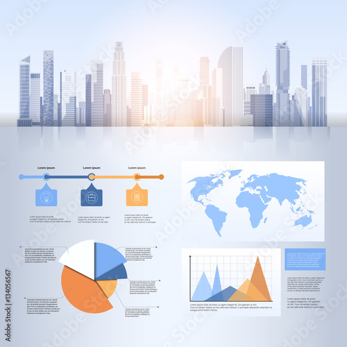 City Skyscraper View Cityscape Background Skyline Silhouette with Copy Space Infographics Vector Illustration